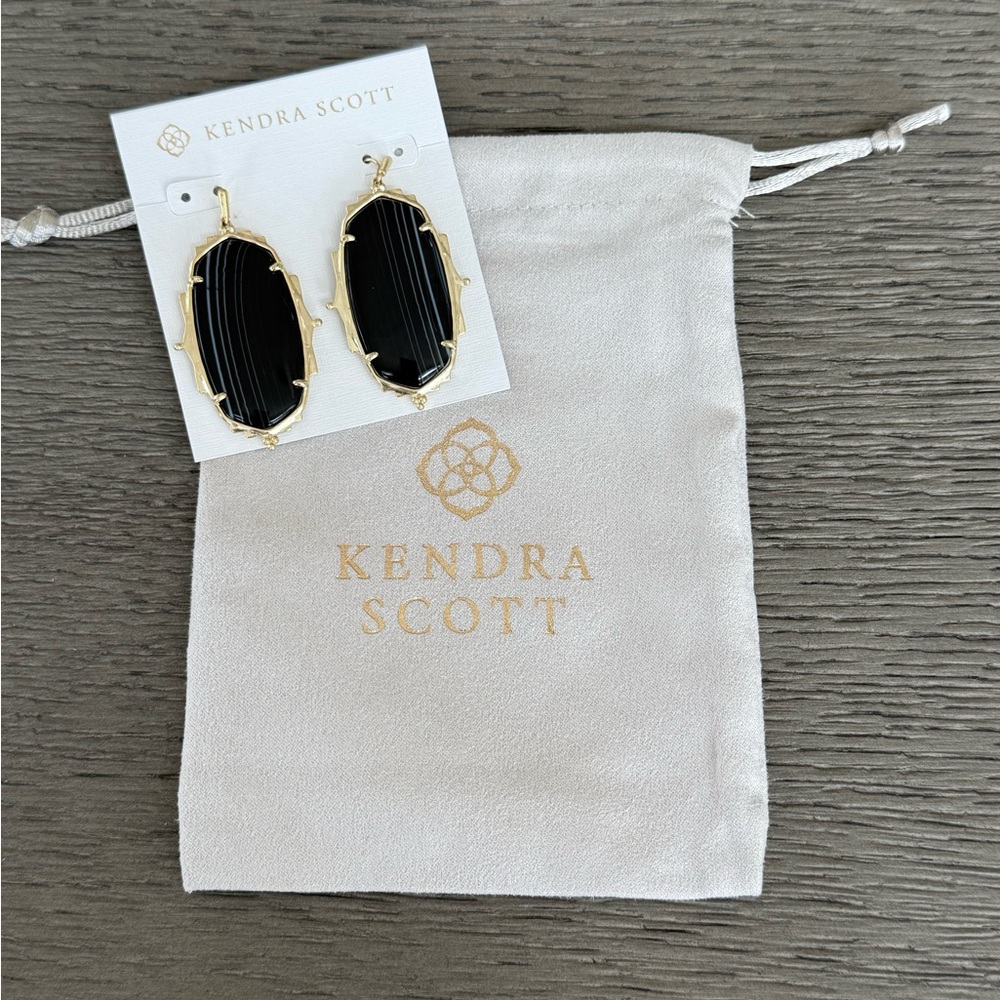 NWT Kendra Scott Ella Drop Earrings Black Agate